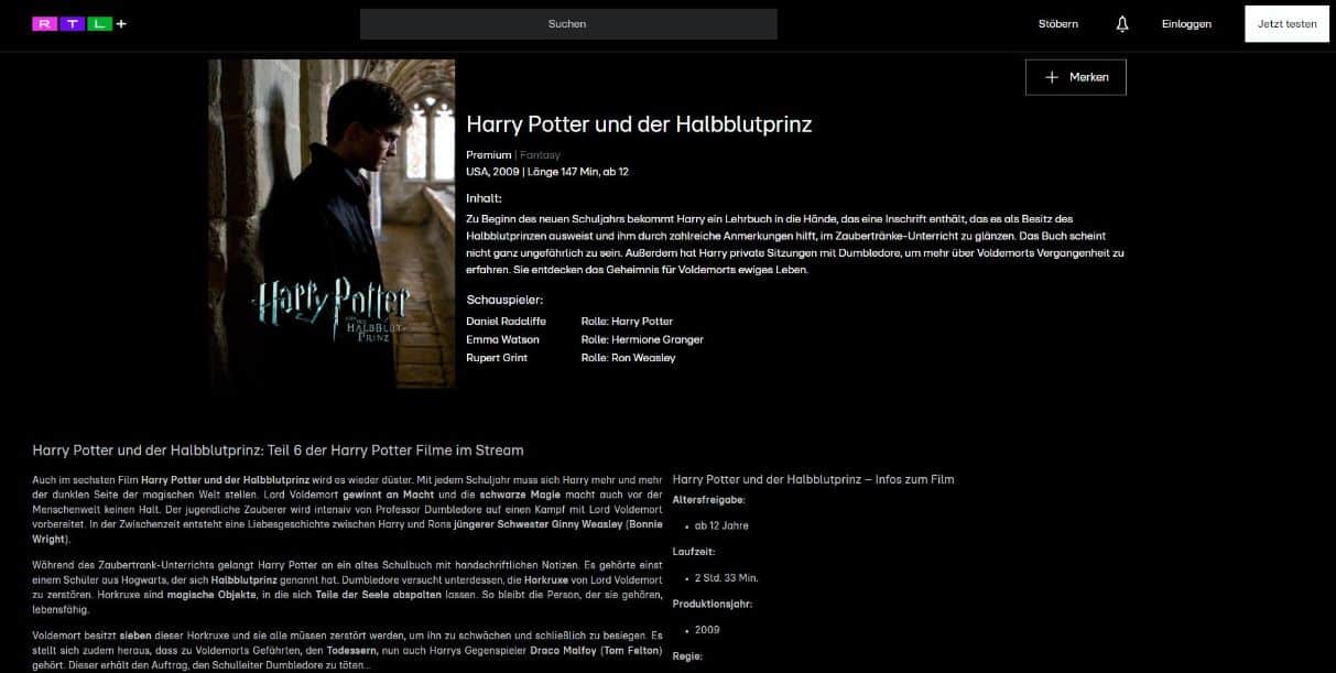 Harry Potter und der Halbblutprinz kostenlos anschauen