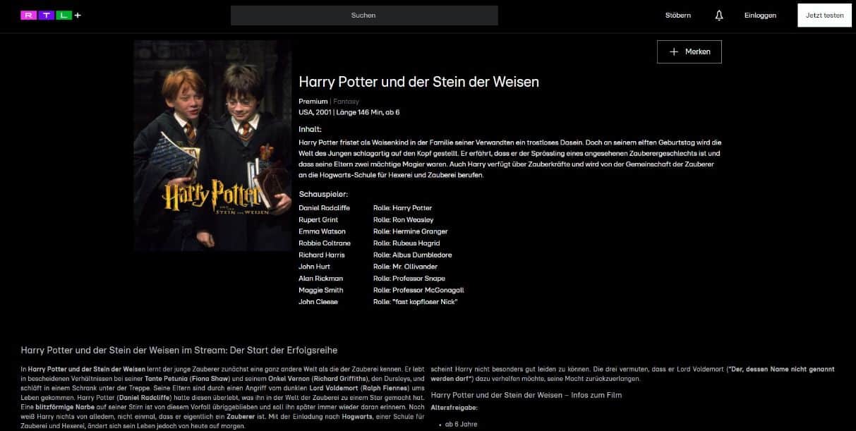 Harry Potter und der Stein der Weisen kostenlos ansehen