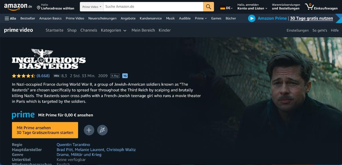 Inglourious Basterds kostenlos anschauen