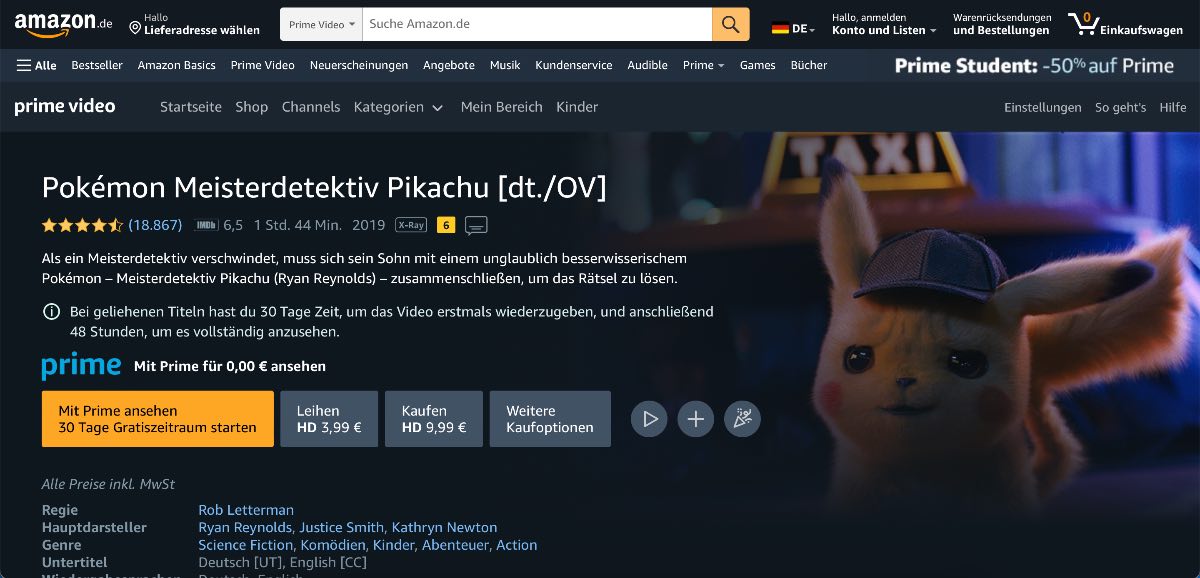 Pokémon Meisterdetektiv Pikachu kostenlos anschauen