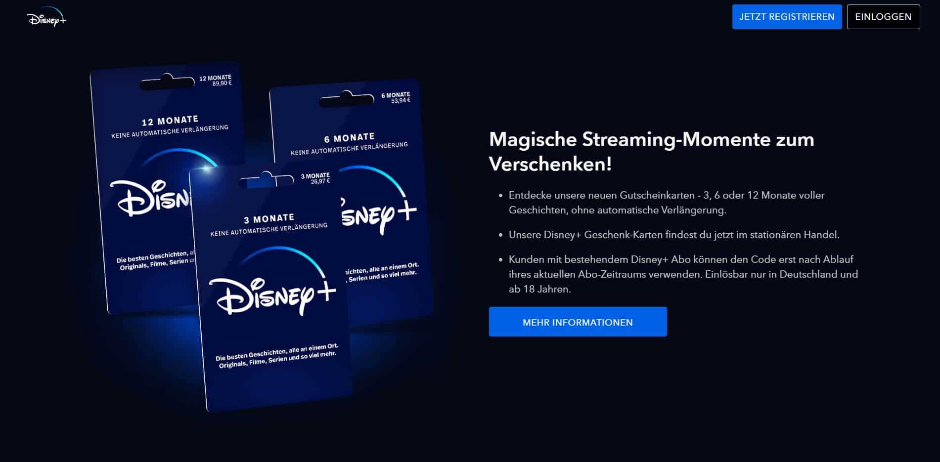 Disney+ Geschenkkarte